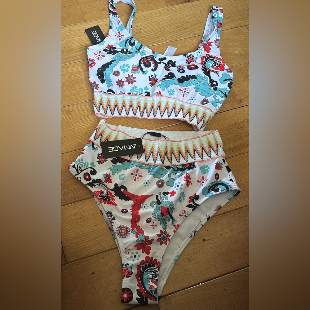 Bikini 2 piece set high waisted sporty, high cut tummy control, bathing suit - Picture 6 of 15